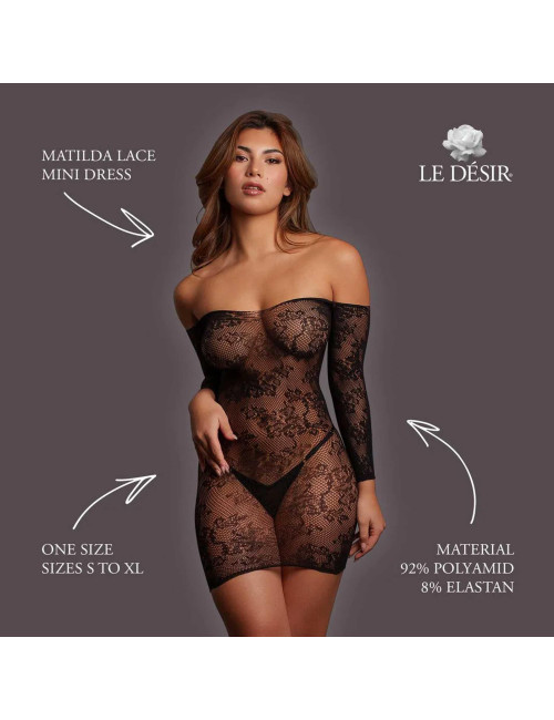 Le Désir Matilda - Koronkowa Mini Sukienka Czarna One Size