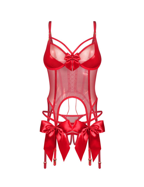 Obsessive Gifty Red – zmysłowy czerwony gorset i stringi L/XL