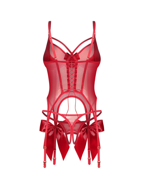 Obsessive Gifty Red – zmysłowy czerwony gorset i stringi L/XL