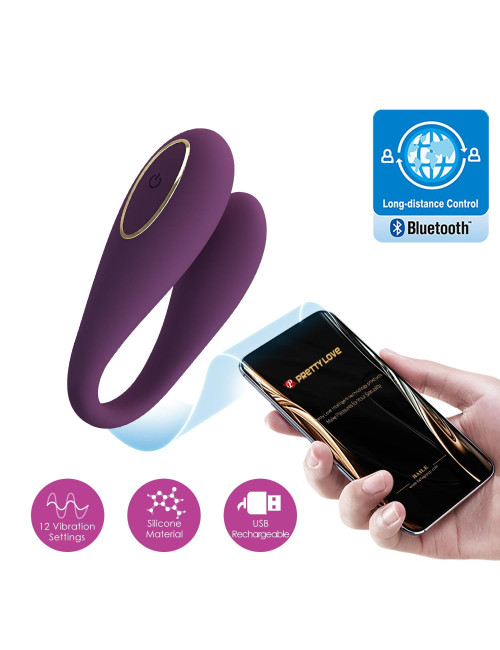 PRETTY LOVE - August, Mobile APP Long-distance Control 12 vibration functions, ABS Silicone, USB rechargeable