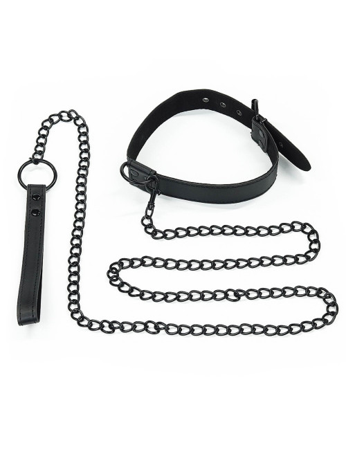 Bondage Fetish Black Matt Collar With Leash
